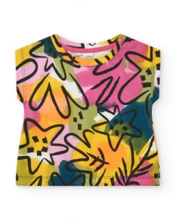 T-shirt blanc pour fille avec fleurs et fermeture à l’