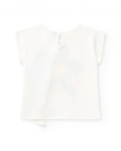 T-shirt blanc pour fille avec fleur bleue et cœurs