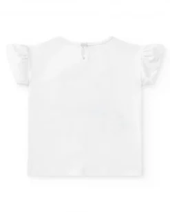 T-shirt blanc pour fille avec perroquets brodés et paillettes