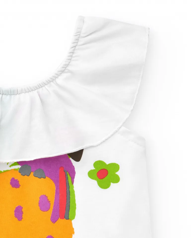 T-shirt blanc pour fille avec volants et imprimé tropical