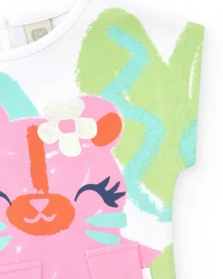 T-shirt blanc pour fille avec imprimé tropical et fermeture arrière