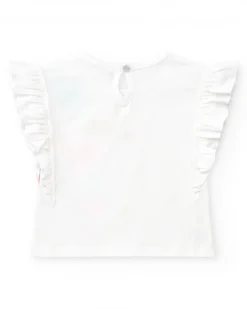 T-shirt blanc pour fille avec colibri tropical et paillettes