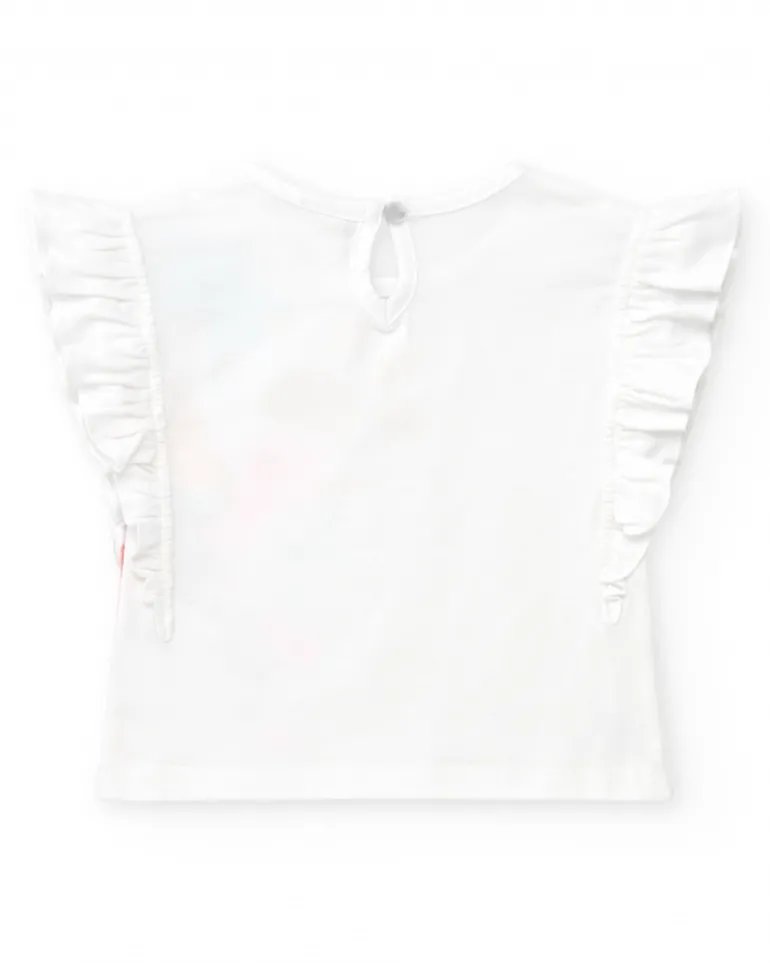 T-shirt blanc pour fille avec colibri tropical et paillettes