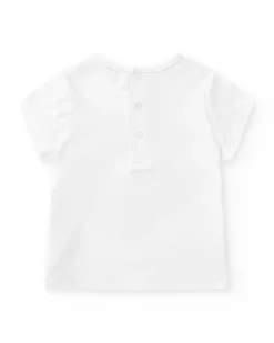 T-shirt blanc pour fille avec éléphant en rose, jaune et noir