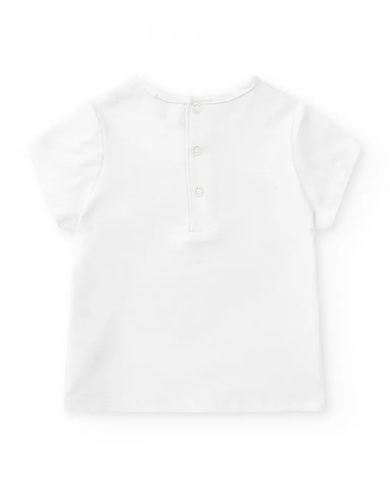 T-shirt blanc pour fille avec éléphant en rose, jaune et noir