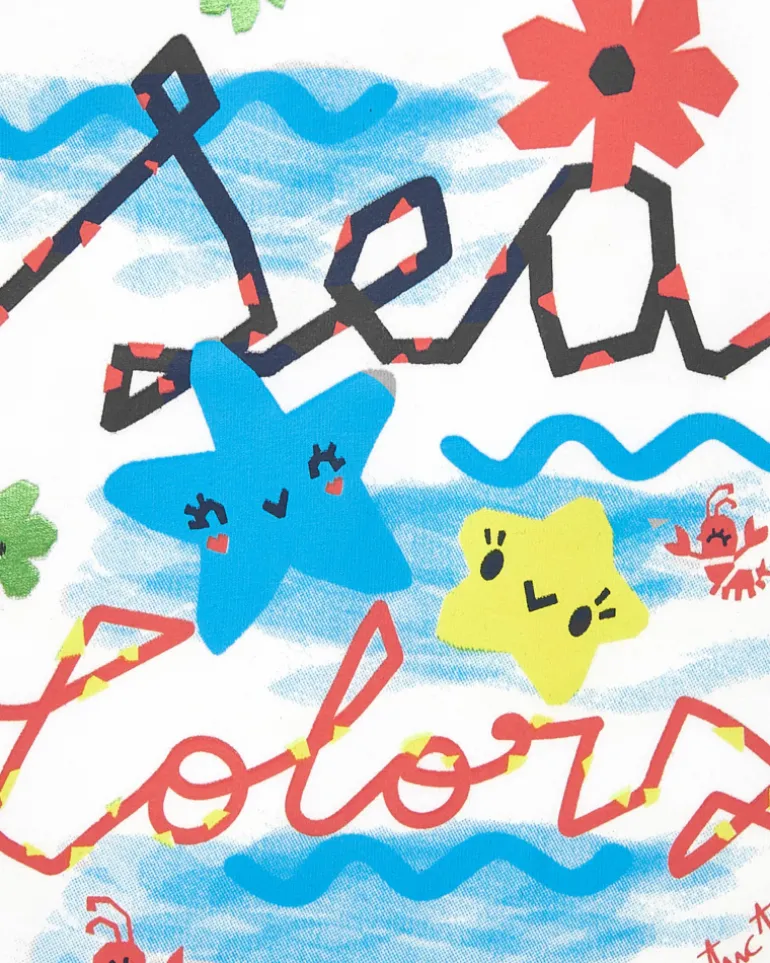 T-shirt blanc pour fille avec imprimé marin et phrase "Sea Colors"