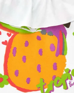 T-shirt blanc pour fille avec volants et imprimé tropical