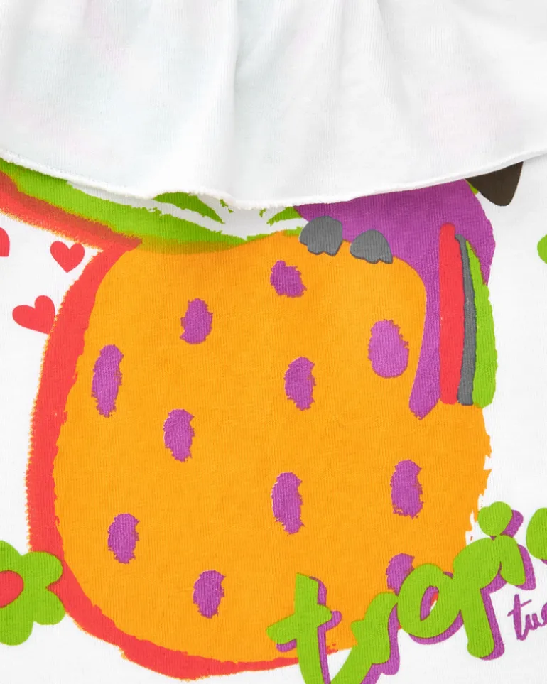 T-shirt blanc pour fille avec volants et imprimé tropical