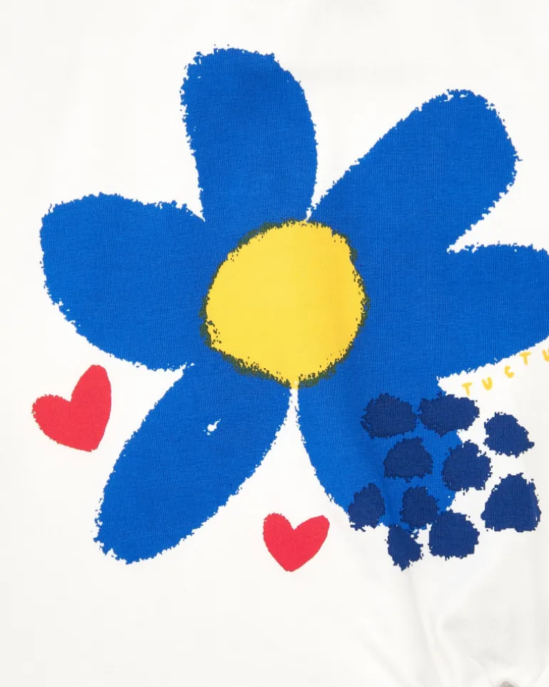 T-shirt blanc pour fille avec fleur bleue et cœurs