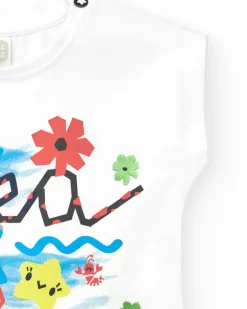 T-shirt blanc pour fille avec imprimé marin et phrase "Sea Colors"