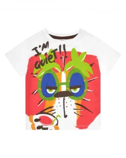 T-shirt blanc pour garçon avec tigre et phrase "I'm quiet!!"