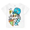 T-shirt blanc pour garçon avec pizzas et phrases
