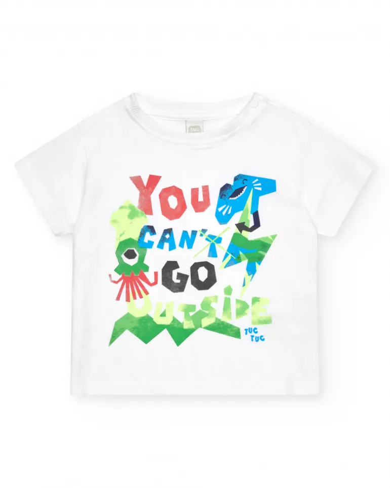 T-shirt blanc pour garçon avec imprimé géométrique