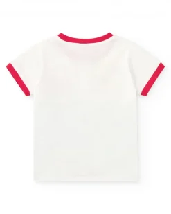 T-shirt blanc pour garçon avec bordures rouges et imprimé de crocodile