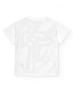 T-shirt blanc pour garçon avec imprimé et lettres en vert et noir