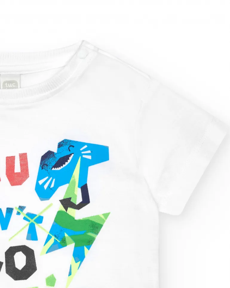 T-shirt blanc pour garçon avec imprimé géométrique
