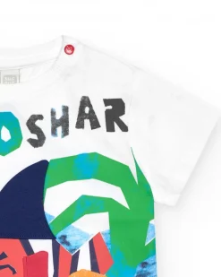 T-shirt blanc pour garçon avec phrase "OH NO SHARK"