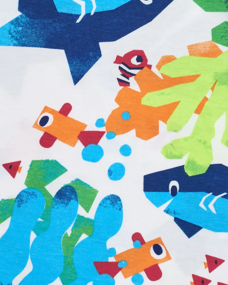 T-shirt blanc pour garçon avec poissons et plantes marines