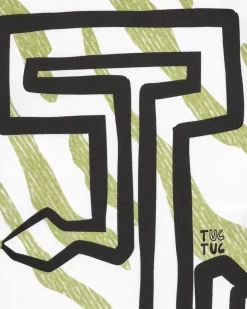 T-shirt blanc pour garçon avec imprimé et lettres en vert et noir