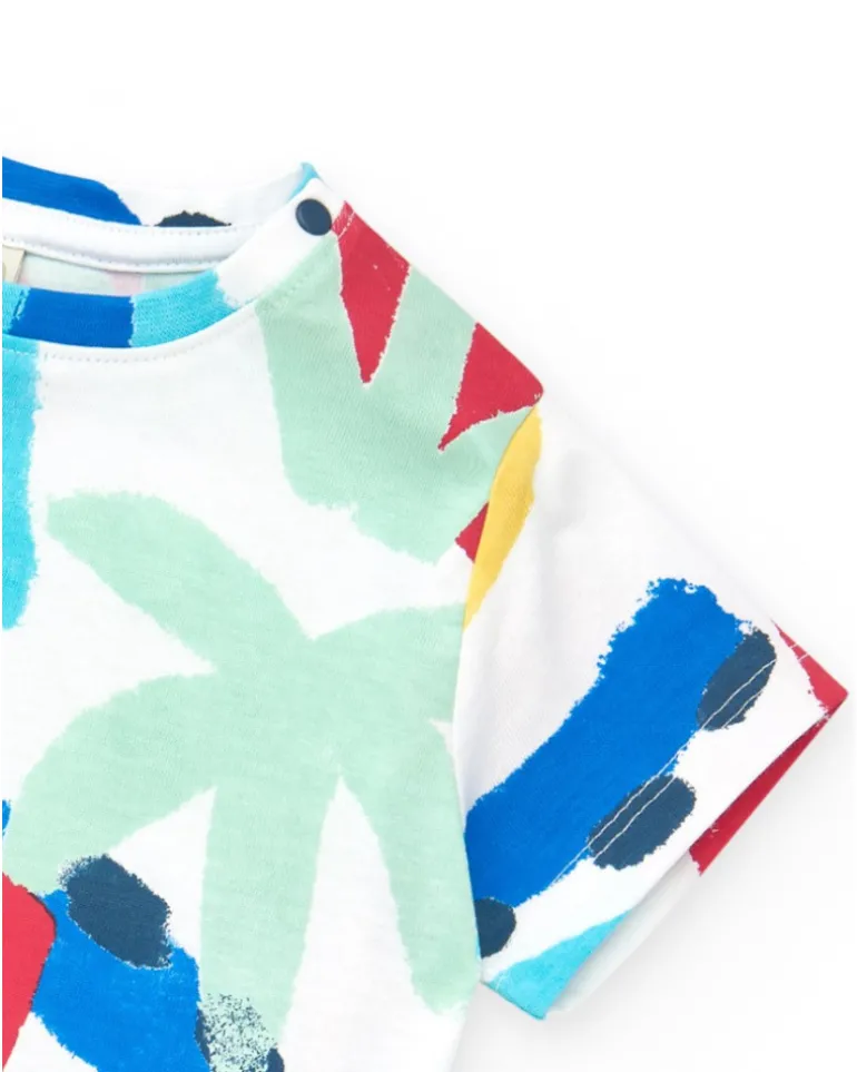 T-shirt blanc pour garçon avec imprimé estival et fermeture à l’