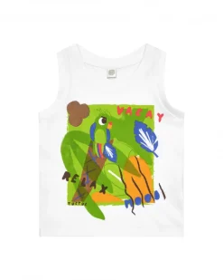 T-shirt blanc sans manches pour garçon avec imprimé tropical