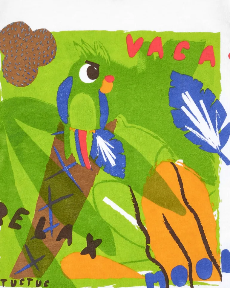 T-shirt blanc sans manches pour garçon avec imprimé tropical