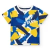 T-shirt bleu et jaune pour garçon avec boutons au col