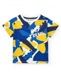 T-shirt bleu et jaune pour garçon avec boutons au col