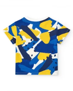 T-shirt bleu et jaune pour garçon avec boutons au col