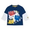 T-shirt bleu marine pour garçon avec manches blanches et écusson