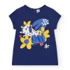 T-shirt bleu pour fille avec fleurs et boutons arrière
