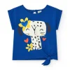 T-shirt bleu pour fille avec nœud latéral et bouton arrière