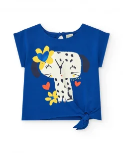 T-shirt bleu pour fille avec nœud latéral et bouton arrière