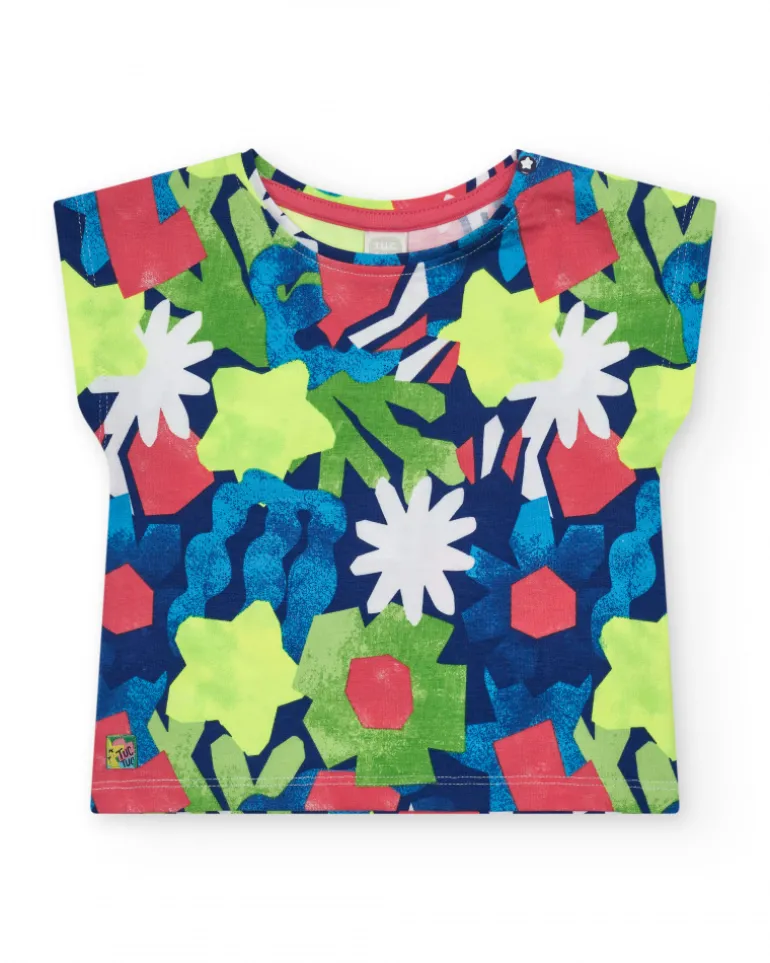 T-shirt bleu pour fille avec imprimé floral