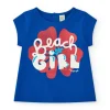 T-shirt bleu pour fille avec imprimé "Beach Girl" et fermeture arrière