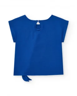 T-shirt bleu pour fille avec nœud latéral et bouton arrière