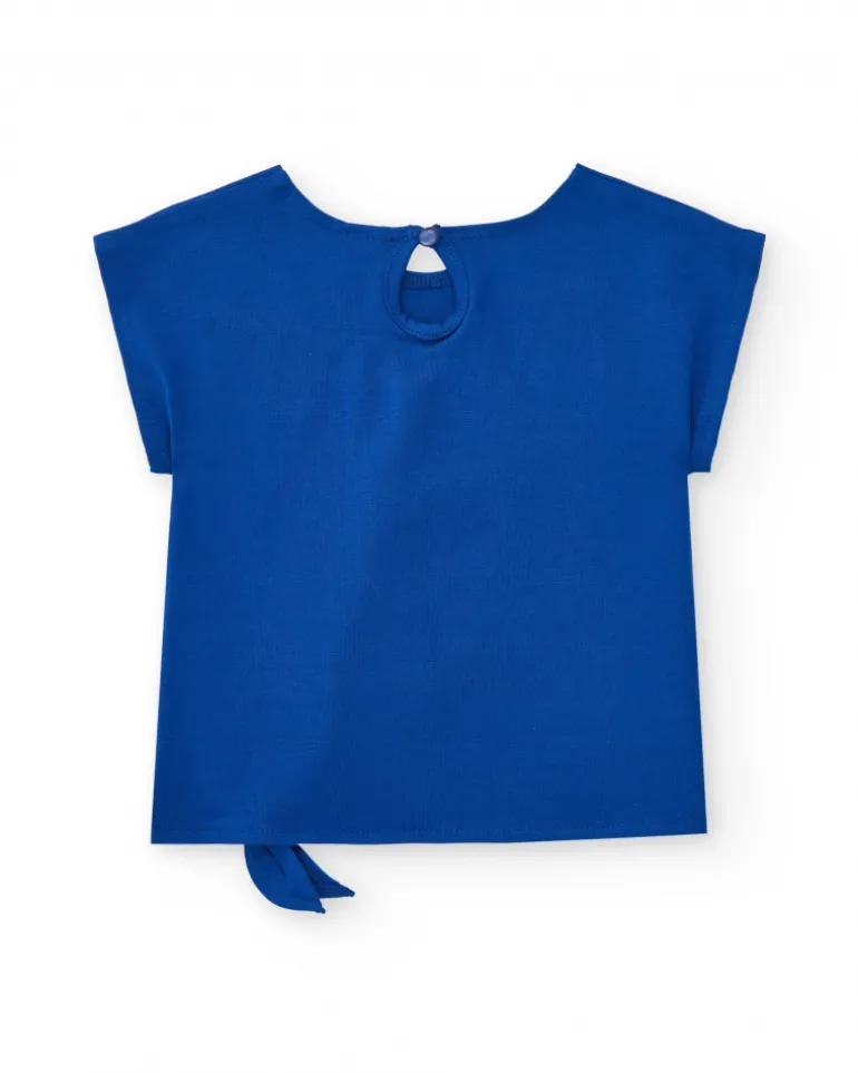 T-shirt bleu pour fille avec nœud latéral et bouton arrière