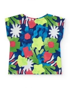 T-shirt bleu pour fille avec imprimé floral