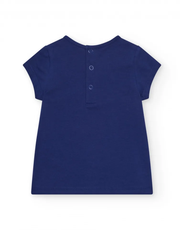 T-shirt bleu pour fille avec fleurs et boutons arrière