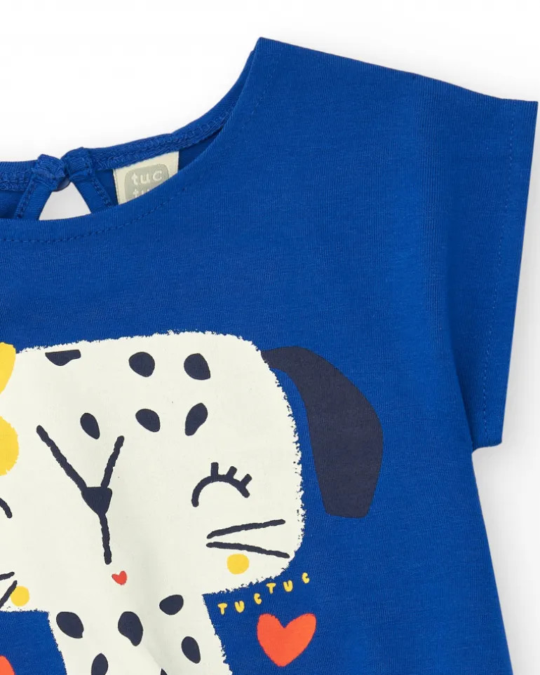 T-shirt bleu pour fille avec nœud latéral et bouton arrière