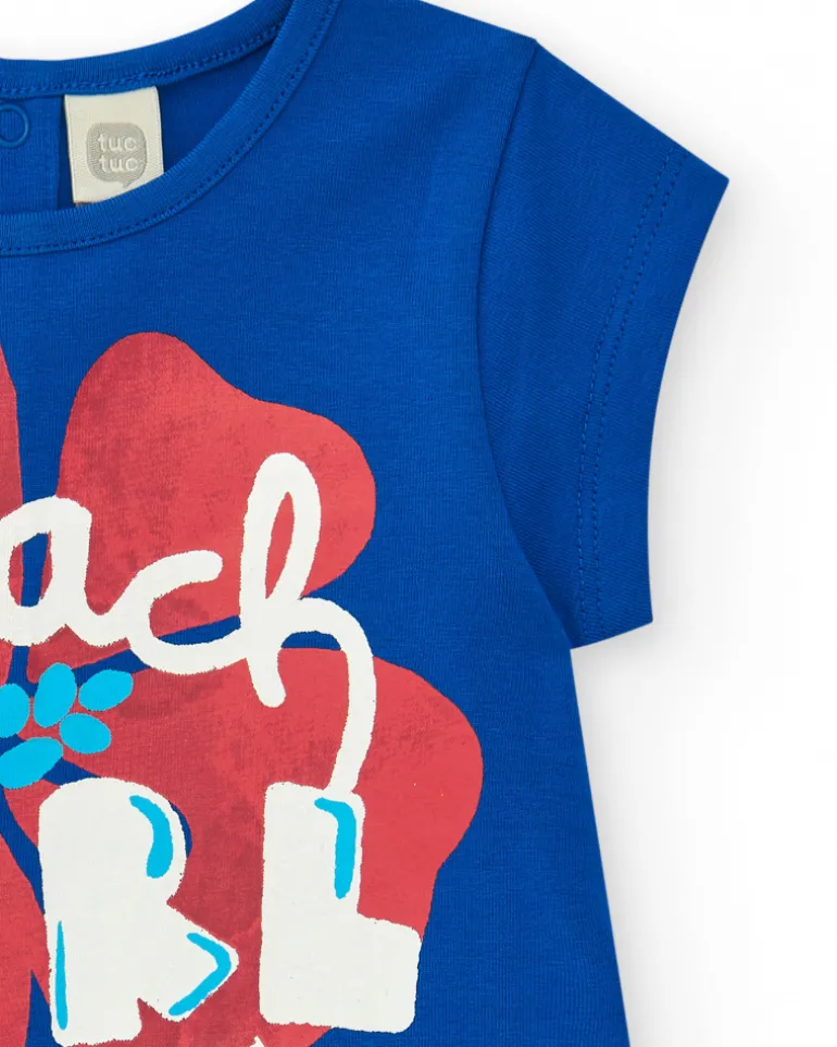 T-shirt bleu pour fille avec imprimé "Beach Girl" et fermeture arrière