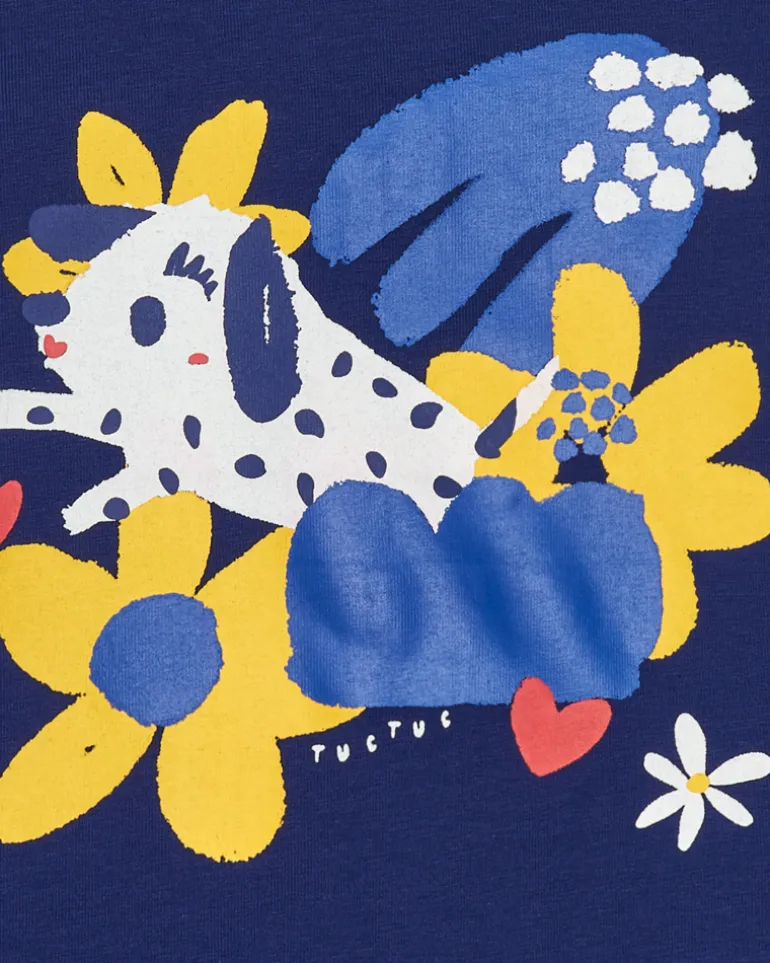 T-shirt bleu pour fille avec fleurs et boutons arrière