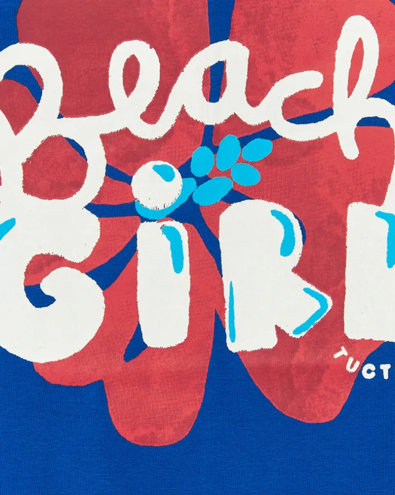 T-shirt bleu pour fille avec imprimé "Beach Girl" et fermeture arrière