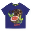 T-shirt bleu pour garçon avec noix de coco et texte "Coconut Milk Shake"