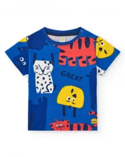 T-shirt bleu pour garçon avec imprimé nature et fermeture à l’