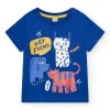 T-shirt bleu pour garçon avec animaux et fermeture à l’