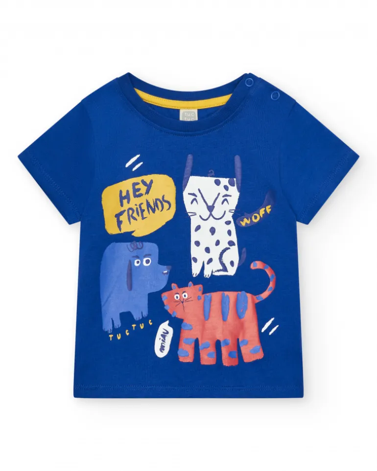 T-shirt bleu pour garçon avec animaux et fermeture à l’