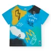 T-shirt bleu pour garçon avec trottinette et phrase
