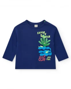T-shirt bleu pour garçon avec requins et phrase