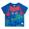 T-shirt bleu pour garçon avec imprimé de crabe et boutons à l’